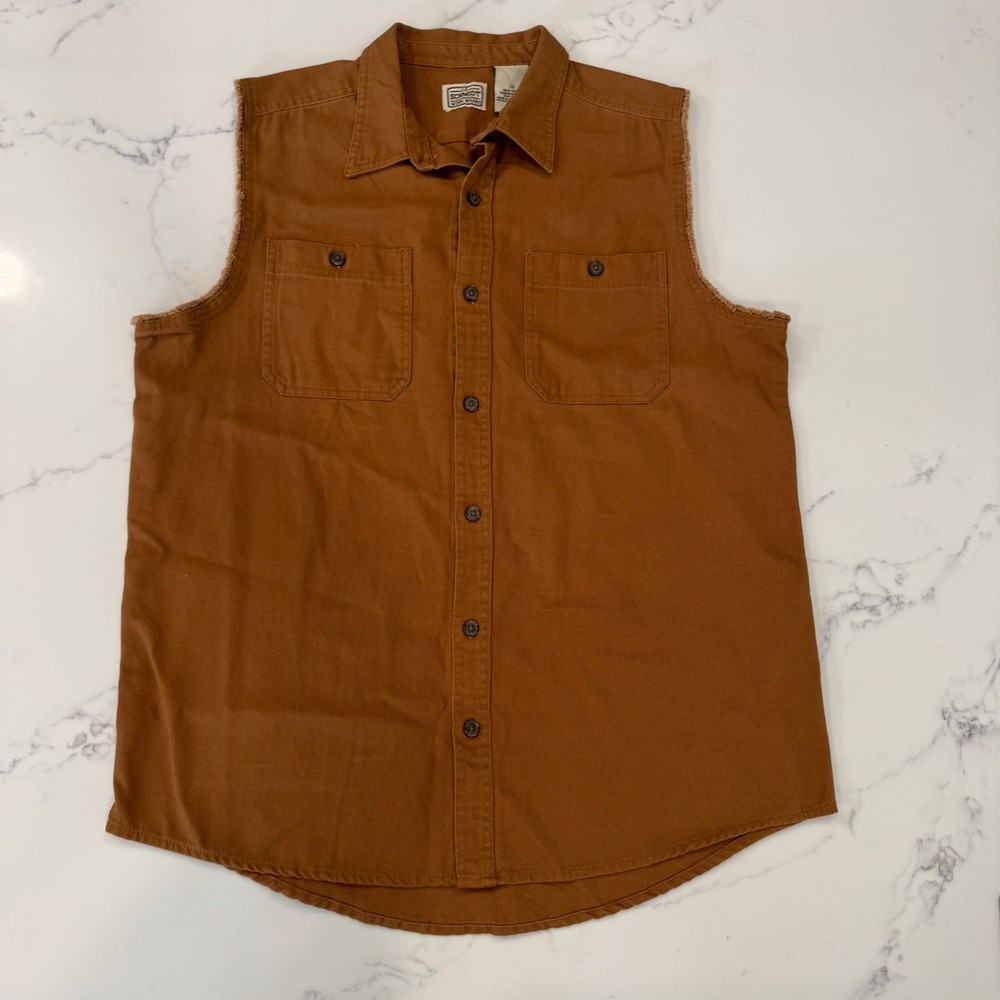 C.E. Schmidt Sleeveless Shirt Mens‎ L Brown Workwear Utility Carpenter Outdoor